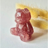 Strawberry quartz bear crystal carving, 4 cm pink gemstone sculpture by Moonlight Gemstones