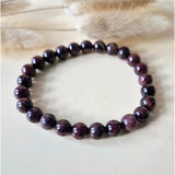 Edelsteen armband met 6mm ronde Granaatkralen, donkerpaars en glanzend