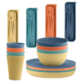 green-goose Bioplastic Servies 28-delig colorful bowls, plates and cutlery in yellow, teal, orange and blue