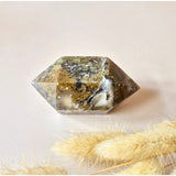 Moonlight Gemstones Rode Mosagaat Dubbele Punt Toren wand, red moss agate with mossy brown inclusions