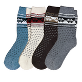 green-goose Alpaca herensokken, 5 paar met Nordic sneeuwvlokken patroon in blauw, crème, bruin en grijs