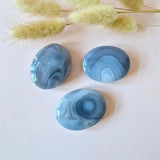 Grey Silk Agate palmstones by Moonlight Gemstones, set of 3, polished blue-grey 5 cm stones
