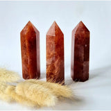 Strawberry Quartz obelisk towers, red-orange crystals, 9–10 cm tall, set of 3, Moonlight Gemstones