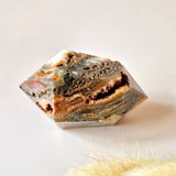 Rode mosagaat dubbele-punt wand van Moonlight Gemstones, natuurlijke agaat met rode en bruine lagen