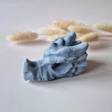 Dragon skull carving in blue aventurine gemstone, 7 cm