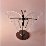 Bergkristal butterfly crystal carving on metal stand, Moonlight Gemstones