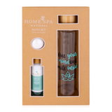 green-goose Giftset Spa 3-delig in kraft box with a brown glass bottle, white jar and a tall bottle with teal script