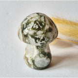 Mosagaat paddenstoel kristal-carving, 93 g, Moonlight Gemstones, groen-witte marmering