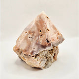 Roze amethist punt, 867 g, half ruw en gepolijst met druzy.