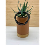 Armband van gevlochten leer en zwarte agaat - Mannelijke look