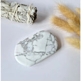 Moonlight Gemstones Howlite palmstone; white with gray veins, handheld worry stone