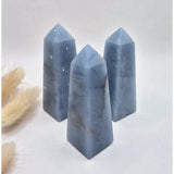 Angelite tower obelisk set of 3 in blue, 7–9 cm tall, Moonlight Gemstones