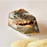 Moonlight Gemstones Rode Mosagaat Dubbele Punt Toren Wand, multicolor banded agate crystal