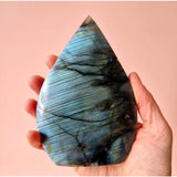 Labradoriet edelsteen drop-vorm XL met blauw iriserende glans, Moonlight Gemstones