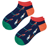 Benyson Enkelsokken biologisch katoen, navy met groene tenen en oranje hiel, papegaaienprint, green-goose, 1 paar