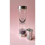 2-delige glazen drinkfles met filter van Moonlight Gemstones, rozenkwarts kristallen bodem, 400 ml