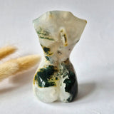 Moss agate woman figurine, 8 cm tall, hand-carved gemstone by Moonlight Gemstones