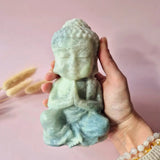 Caribbean Calcite Buddha Beeld, circa 1000 g, 15 cm, mintgroene calciet
