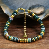 Groene edelsteen armband met gouden accenten, 19 cm, verstelbare extender en goudkleurige spacers