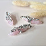 Rozenkwarts edelsteen hanger met sierlijke zilveren houder; 3 stuks, Moonlight Gemstones, 4,5 cm