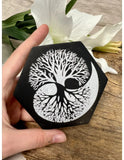 Seleniet oplaadsteen zeskant levensboom 9 cm zwart