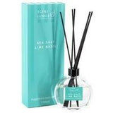 Home Bound Scent Junkie Geurdiffuser Sea Salt Basil reed diffuser; turquoise box with glass bottle and black reeds