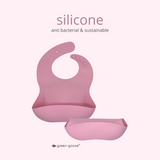 Siliconen Slabbetje en Bamboe Bestek| roze